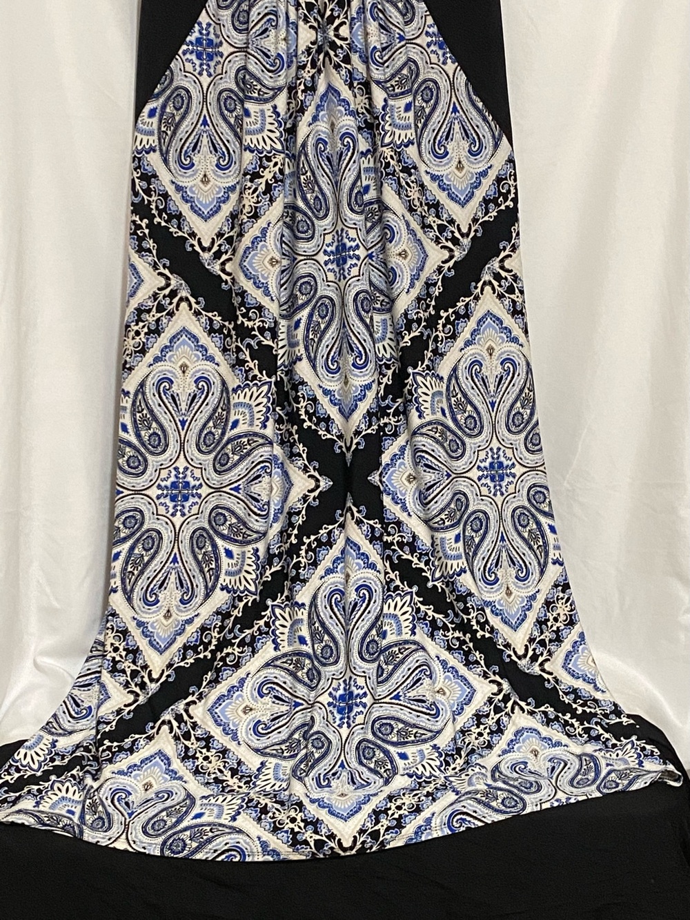 London Style Collection Women's Large Paisley Damask Blouse Dress Blue Black L